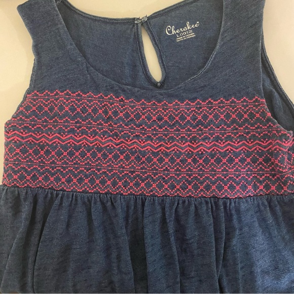 Cherokee Girls 10-12 Large Sleeveless Blue Pink Buttoned Tee - Picture 11 of 12